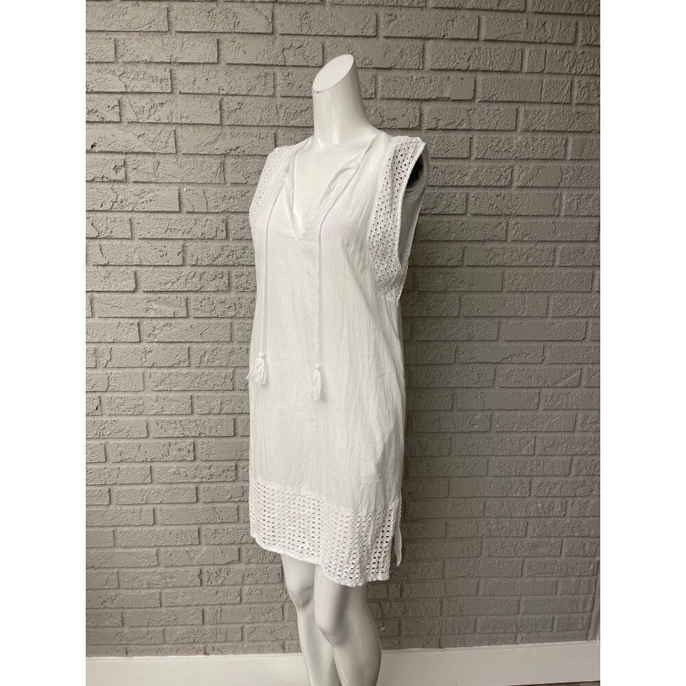 Echo Women White Sleeveless Cotton Cover-Up Dress Size M